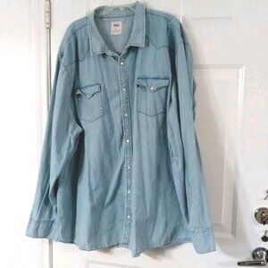 Levi's Shirt Men’s 5XLT Classic Western Denim Pearl Snap Light Blue Cowboy Rodeo